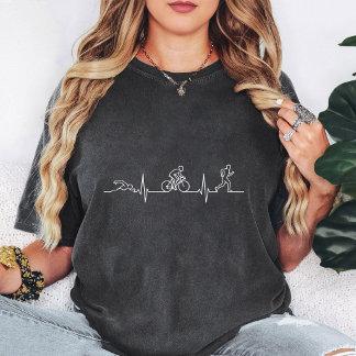 Triathlon Heartbeat EKG Swim Bike Run Gift T-Shirt