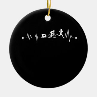 TRIATHLON HEARTBEAT T SHIRT CERAMIC TREE DECORATION