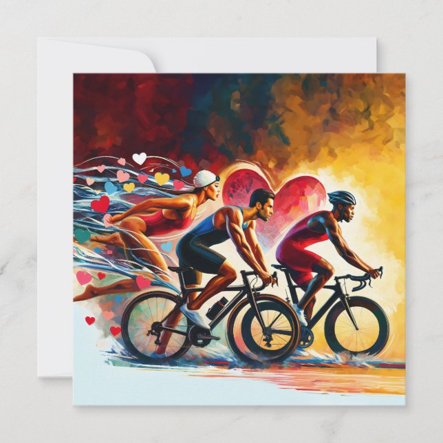 Triathlon Inspired Art for Athletes, Valentine Holiday Card (Front)