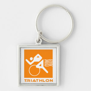 Triathlon orange and white key ring