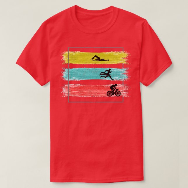 Triathlon Retro Runner Swimmer Cyclist Triathlete T-Shirt (Design Front)