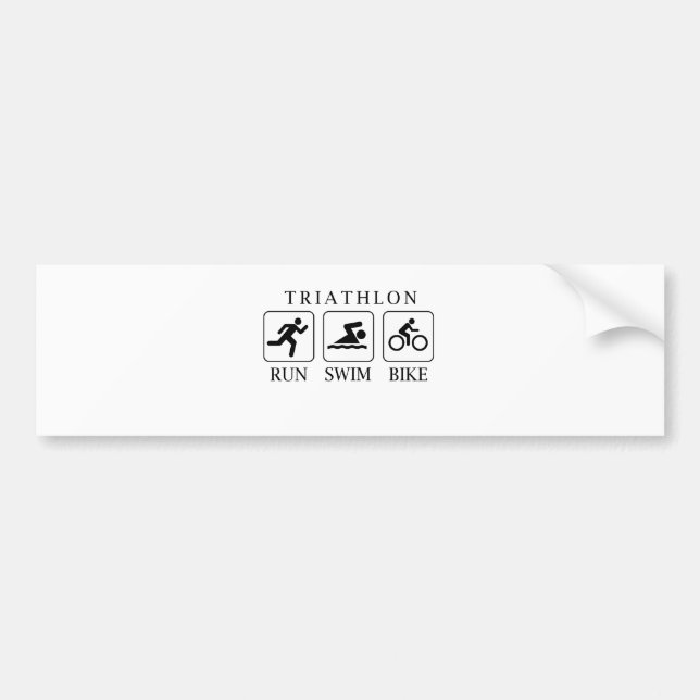 Triathlon run, swim and bike bumper sticker (Front)