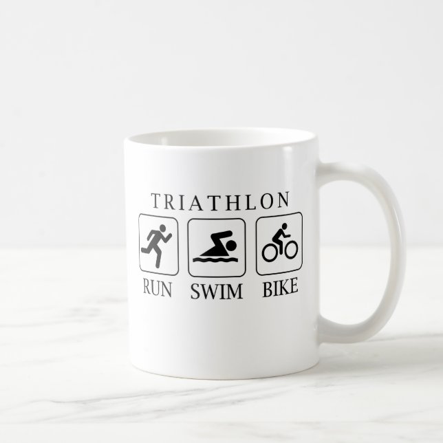 Triathlon run, swim and bike coffee mug (Right)