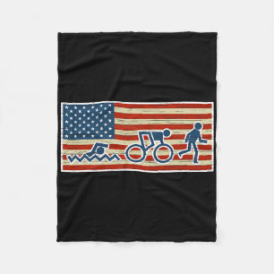Triathlon Run Triathlete Biathlon Usa Flag Sports  Fleece Blanket