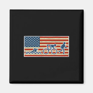 Triathlon Run Triathlete Biathlon Usa Flag Sports Magnet