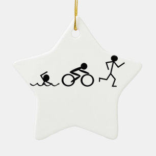 Triathlon Stick Figures Ceramic Tree Decoration