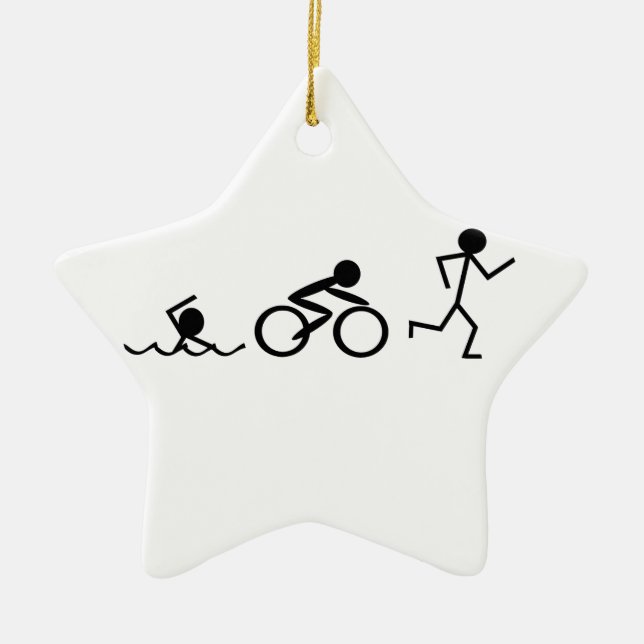 Triathlon Stick Figures Ceramic Tree Decoration (Front)