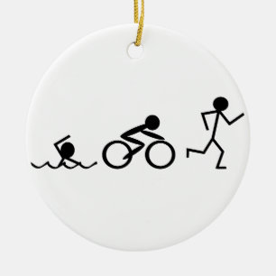 Triathlon Stick Figures Ceramic Tree Decoration