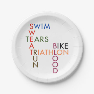 Triathlon Swim Bike Run Blood Sweat Tears Paper Plate