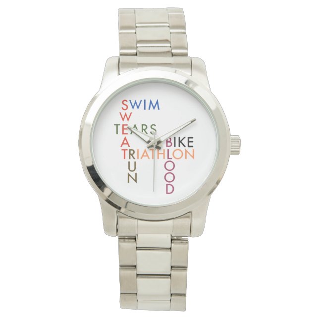 Triathlon Swim Bike Run Blood Sweat Tears Watch (Front)