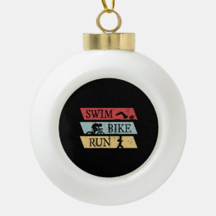 Triathlon - Swim Bike Run Ceramic Ball Christmas Ornament