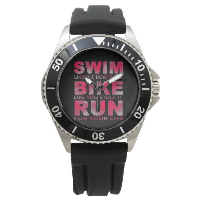 Triathlon - Swim, Bike, Run, Funny Triathlete     Watch (Front)