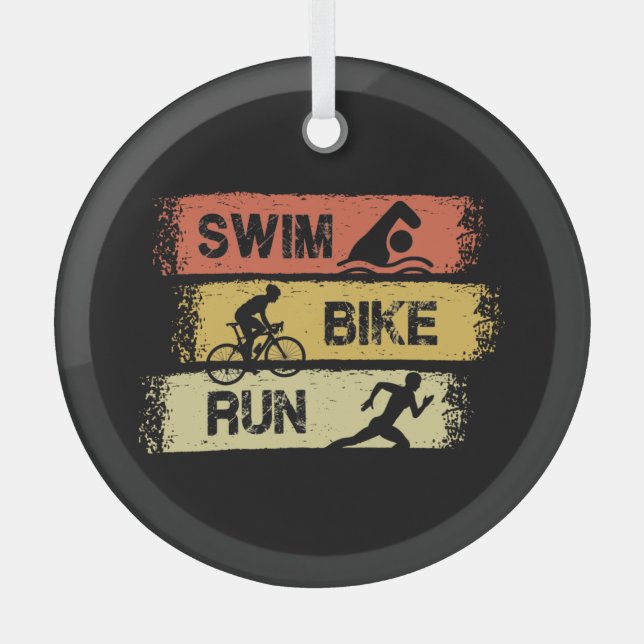 Triathlon - Swim Bike Run Glass Tree Decoration (Front)