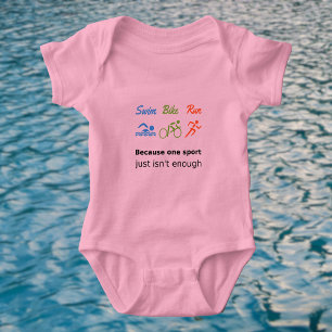 Triathlon swim bike run sports quote baby bodysuit