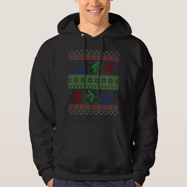 Triathlon Swim Bike Run Ugly Christmas Sweater (Front)