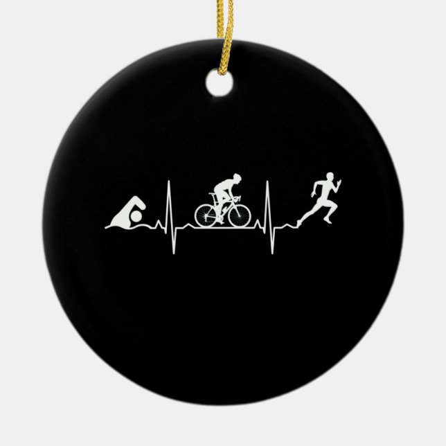 Triathlon - Triathlon Heartbeat Ceramic Tree Decoration (Front)