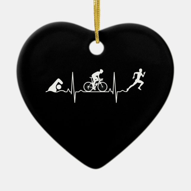 Triathlon - Triathlon Heartbeat Ceramic Tree Decoration (Front)