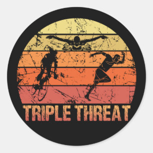 Triathlon Triple Threat Vintage Classic Round Sticker