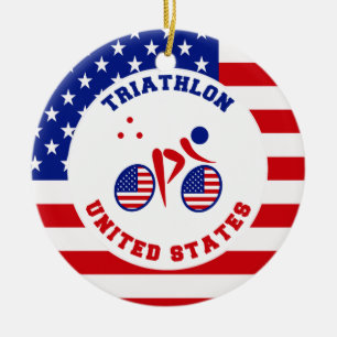 Triathlon United States Ceramic Tree Decoration