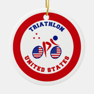 Triathlon United States Ceramic Tree Decoration