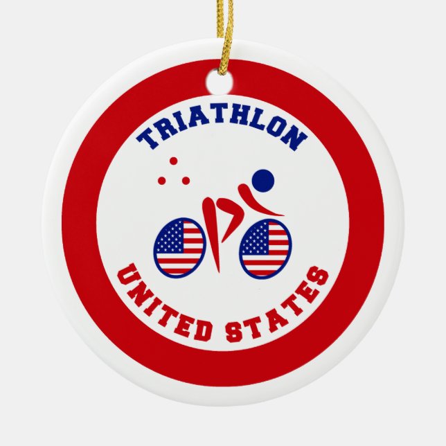 Triathlon United States Ceramic Tree Decoration (Front)