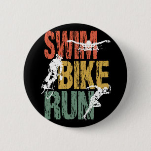 Triathlon Vintage Swim Bike Run 6 Cm Round Badge