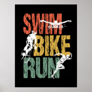 Triathlon Vintage Swim Bike Run Poster