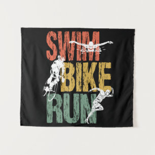 Triathlon Vintage Swim Bike Run Tapestry