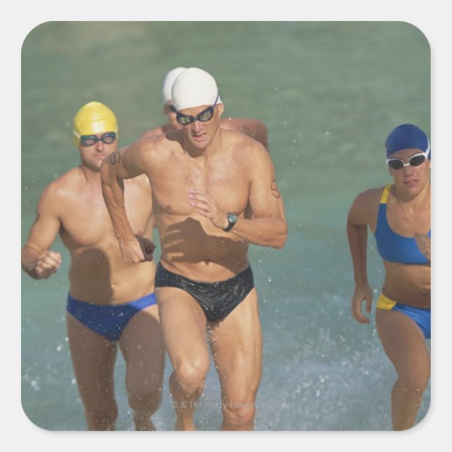 Triathloners Running out of Water 3 Square Sticker (Front)