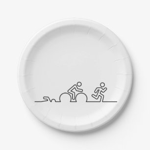Triatlon. Swimming, cycling and running. Paper Plate