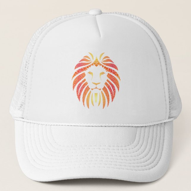 Tribal Abstract Orange Lion Face Trucker Hat (Front)