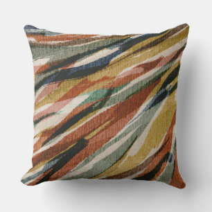 Tribal Abstract Zebra Stripe Brown Green Blue Cushion