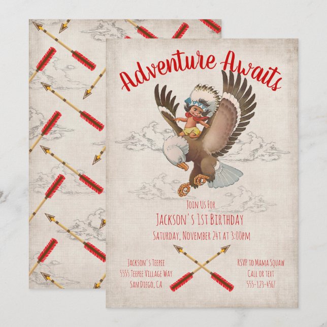 Tribal Adventure Indian Birthday Party Invitation (Front/Back)