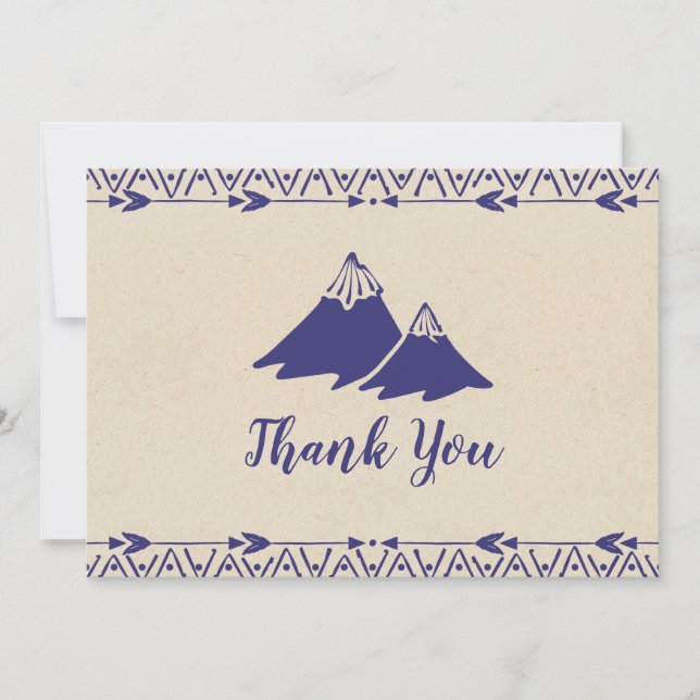 Tribal Adventure Navy Blue Baby Shower Thank You Card (Front)