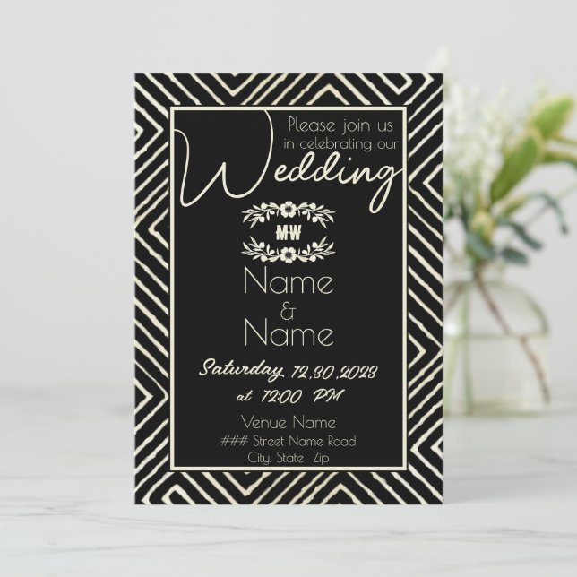 Tribal African Black and White Wedding Invitation (Standing Front)