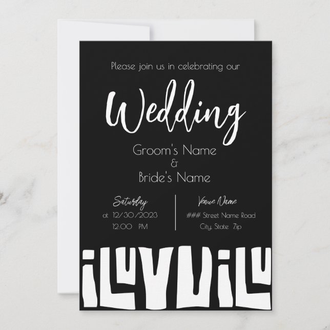 Tribal African Black and White Wedding Invitation (Front)