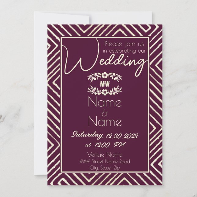 Tribal African Burgundy Wine Wedding Invitation (Front)
