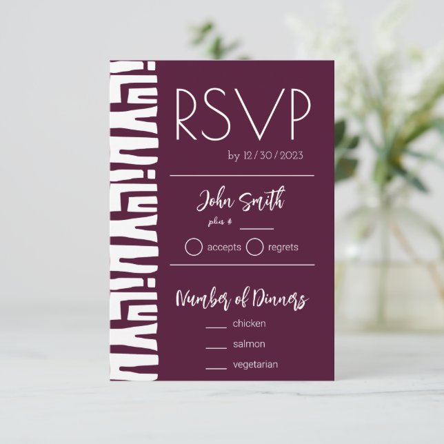 Tribal African Burgundy Wine Wedding RSVP Card (Standing Front)