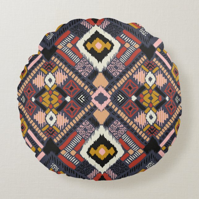 Tribal African Chevron Aztec Pattern Round Cushion (Front)