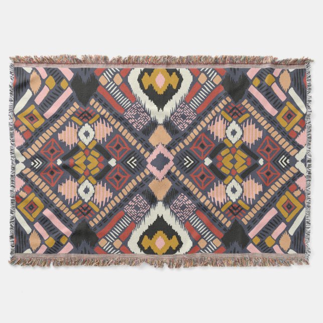 Tribal African Chevron Aztec Pattern Throw Blanket (Front)