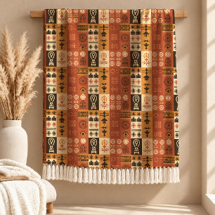 Tribal African Heritage Motifs Terracotta Blanket