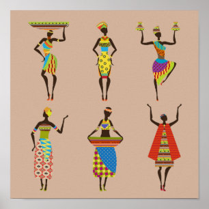 Tribal African ladies in colourful traditional Poster