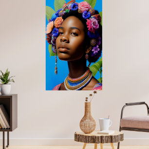 Tribal African lady with flowers in hair Poster