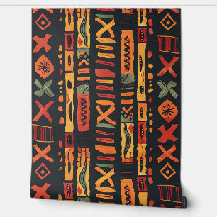 Tribal African Orange Green Black Wallpaper