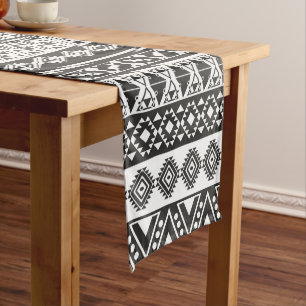 Tribal African Pattern Ethnic Black White Short Table Runner