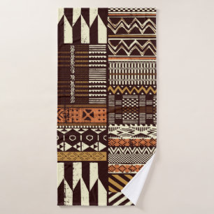Tribal African style fabric patchwork abstract vin Bath Towel