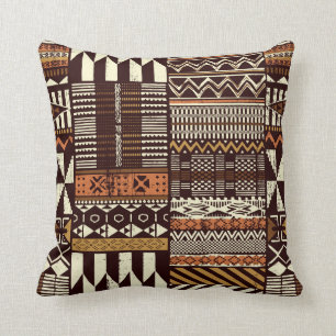 Tribal African style fabric patchwork abstract vin Cushion