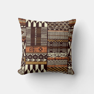 Tribal African style fabric patchwork abstract vin Cushion