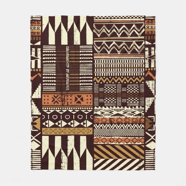 Tribal African style fabric patchwork abstract vin Fleece Blanket (Front)