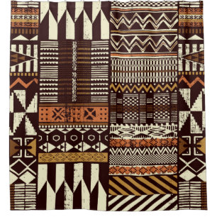Tribal African style fabric patchwork abstract vin Shower Curtain